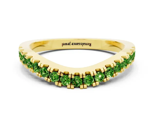 Round Peridot Pavé Curved Band with Shared Prong Setting Yellow gold