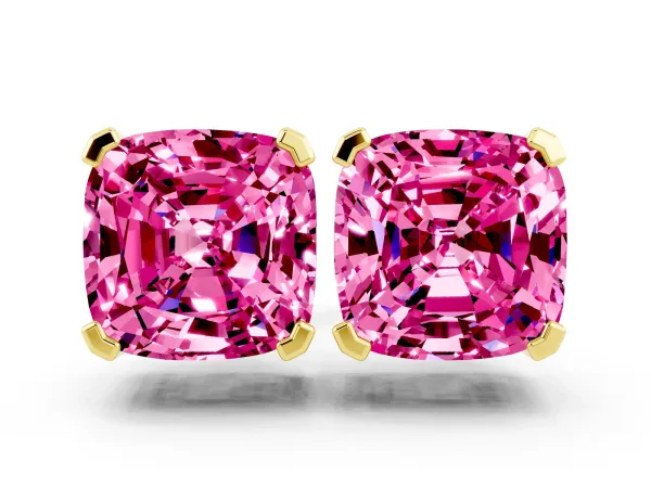 Cushion Cut Pink Sapphire Stud Earrings Yellow gold