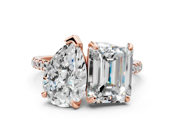 Pear and Radiant Toi Moi Ring with Prong Setting and Pave Band Rose gold