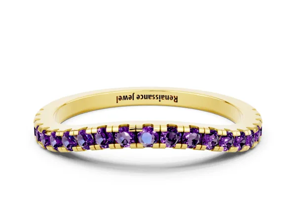 Round Amethyst Pavé Half Eternity Band with Shared Prong Setting Yellow gold