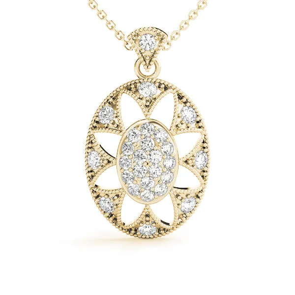 Pavé Oval Milgrain Pendant Yellow gold