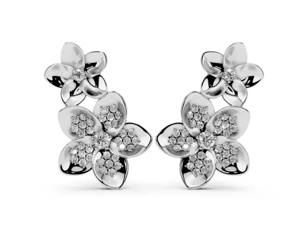 Round Diamond Plumeria Climber Earrings Platinum