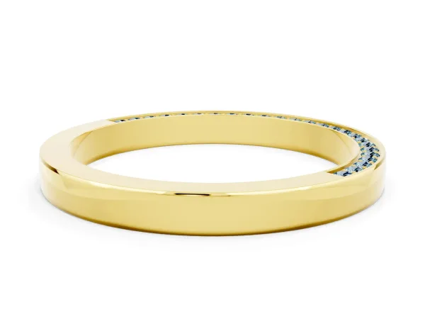 Pavé Round Aquamarine Channel Set Band Yellow gold