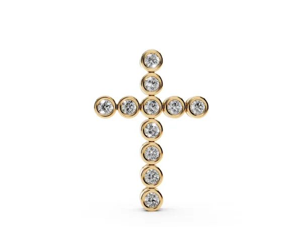 Bezel-Set Round Diamond Cross Pendant Yellow gold