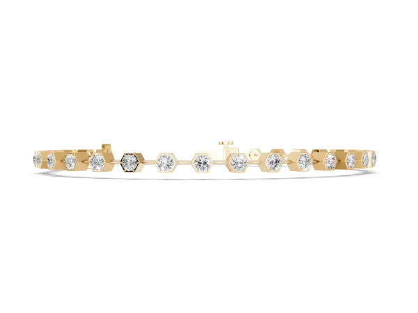 Hexagon Bezel Round Diamond Tennis Bracelet Yellow gold