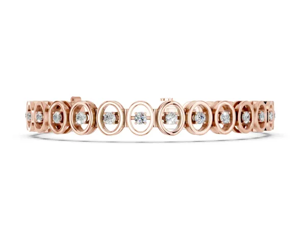 Oval Bezel Set Round Diamond Tennis Bracelet with Four-Prong Setting Rose gold