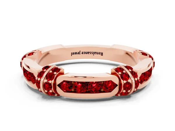 Pavé Round Ruby Link Band with Bezel Setting Rose gold