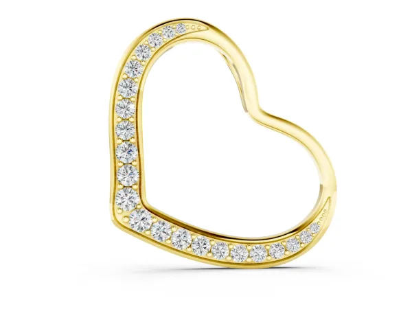 Pavé Round Diamond Open Heart Pendant Yellow gold