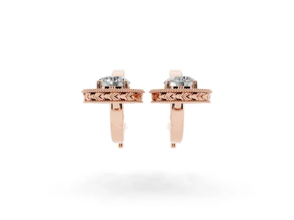 Round Cut Milgrain Bezel Set Leverback Earrings Rose gold