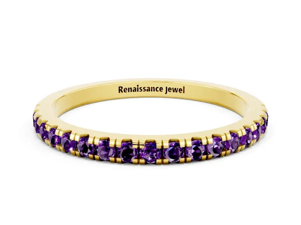 Pavé Round Amethyst Half Eternity Band with Shared Prong Setting Yellow gold