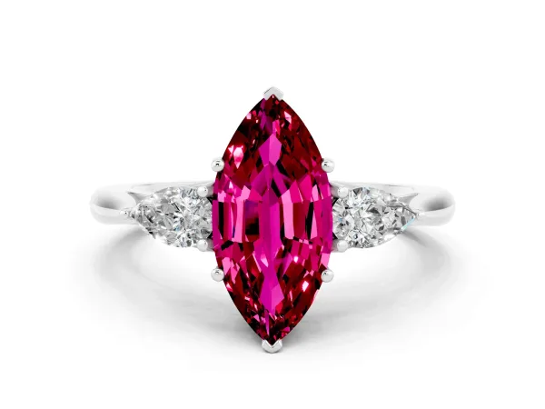 Marquise Cut Garnet Three-Stone Ring with Pear Side Stones and Prong Setting Silver