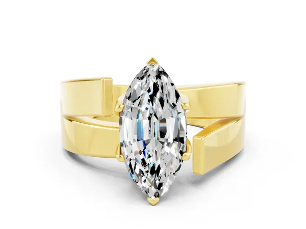 Modern Tension Set Marquise Cut Moissanite Solitaire Wide Band Ring Yellow gold