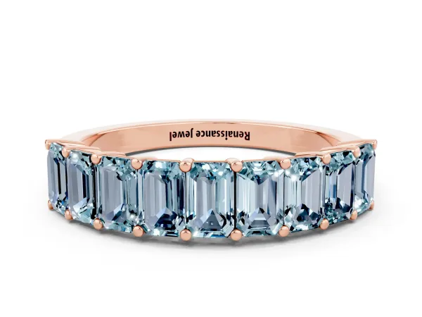 Emerald Cut Aquamarine Prong-Set Eternity Band Rose gold