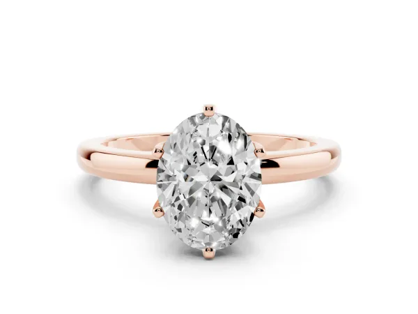 Oval Cut Solitaire Diamond Ring with Six-Prong Setting on a Classic Band Rose gold