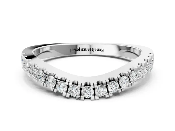 Round Diamond Pavé Curved Band with Shared Prong Setting Platinum