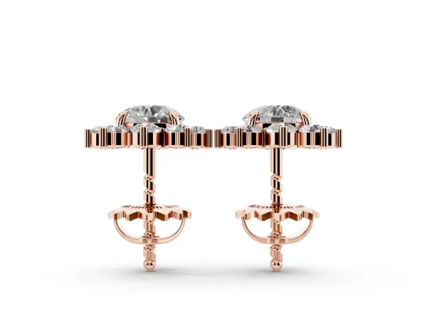 Cluster Round Diamond Stud Earrings with White Gold Band and Four-Prong Setting Rose gold