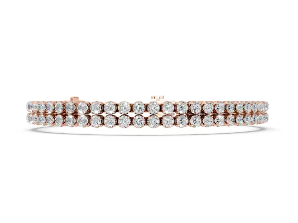 Double Row Round Diamond Tennis Bracelet with Prong Setting Rose gold