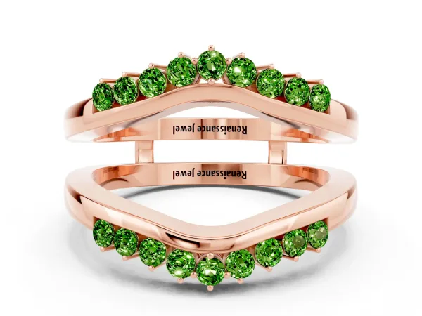 Round Peridot Chevron Contour Band with Prong Setting Rose gold