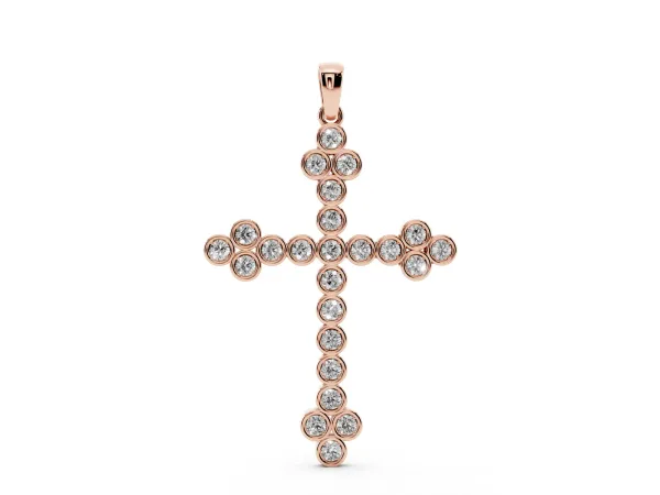 Round Diamond Bezel Set Cross Pendant Rose gold