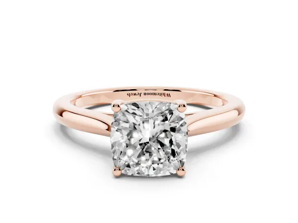 Cushion Cut Cut Solitaire Ring with Cathedral Band and Four-Prong Setting Rose gold
