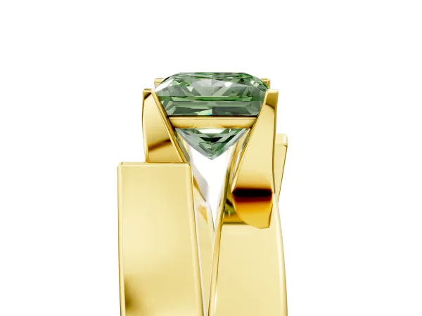Fancy Green Modern Tension Set Princess Cut Diamond Solitaire Wide Band Ring Yellow gold