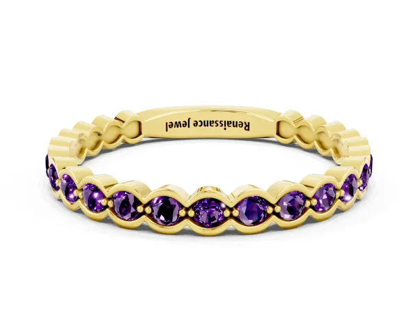 Round Amethyst Bezel Set Eternity Band Yellow gold