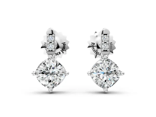 Sideways Cushion Diamond Drop Earrings with Diamond Accent Platinum