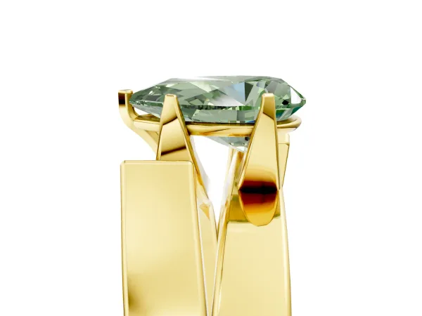 Fancy Green Modern Tension Set Pear Cut Diamond Solitaire Wide Band Ring Yellow gold