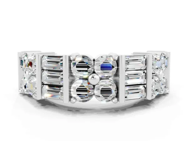 Channel Set Round and Baguette Moissanite Anniversary Band with Prong Setting Platinum