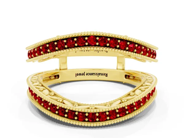 Round Ruby Milgrain Eternity Band with Channel Setting Yellow gold