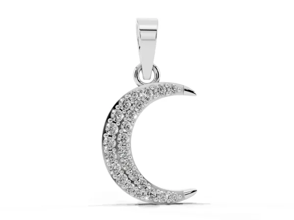 Pavé Round Diamond Crescent Pendant with Four-Prong Setting White gold