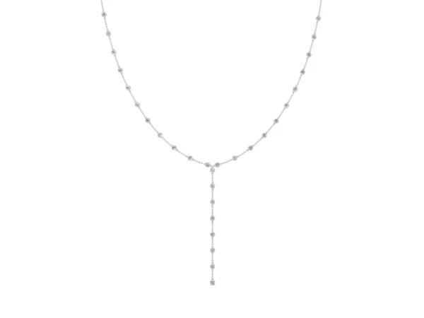 Bezel-Set Round Diamond Station Y Necklace Silver