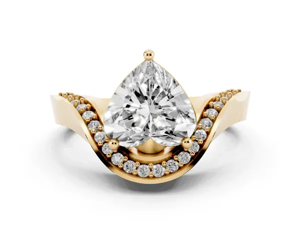 Heart Cut Solitaire Diamond Engagement Ring with Pave Band and Four-Prong Setting Yellow gold