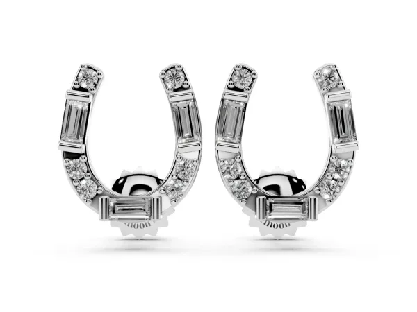 Baguette and Round Diamond Horseshoe Stud Earrings Platinum