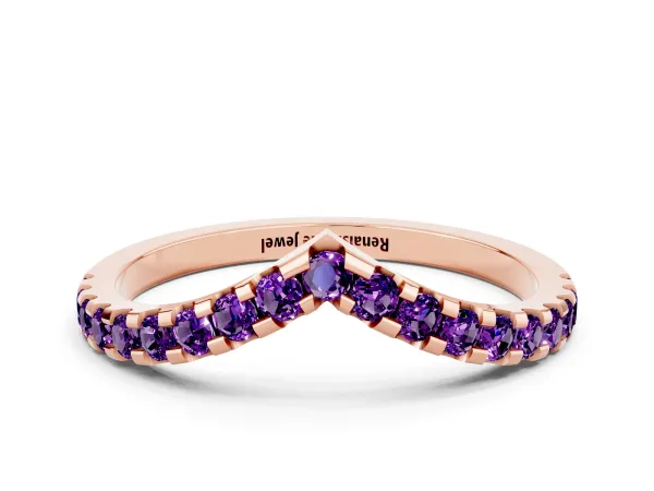 Pavé Round Amethyst Chevron Band with Shared Prong Setting Rose gold