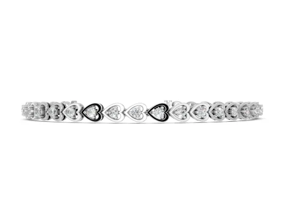 Heart-Shaped Diamond Tennis Bracelet with Channel Setting and Four-Prong Setting White gold
