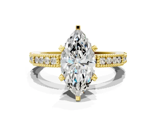 Marquise Cut Solitaire with Pavé Band and Four-Prong Setting Yellow gold