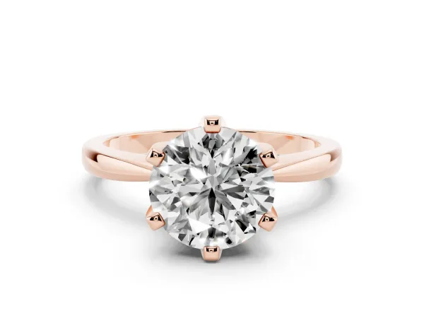 Round Cut Solitaire Engagement Ring with Six-Prong Setting and Tapered Band Rose gold