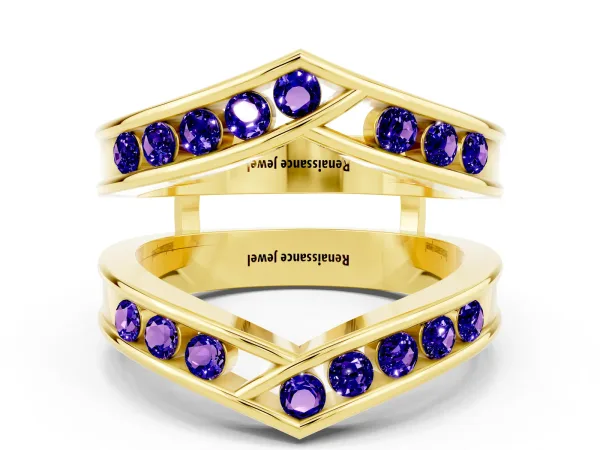 Round Tanzanite Channel-Set Chevron Band Yellow gold