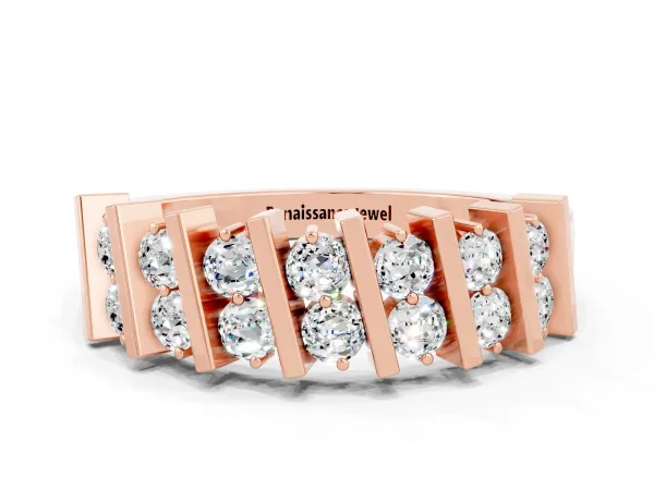 Channel Set Round Moissanite Anniversary Band with Vertical Prongs Rose gold