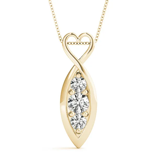 Infinity Heart Pendant with Round Diamond Prong Setting Yellow gold