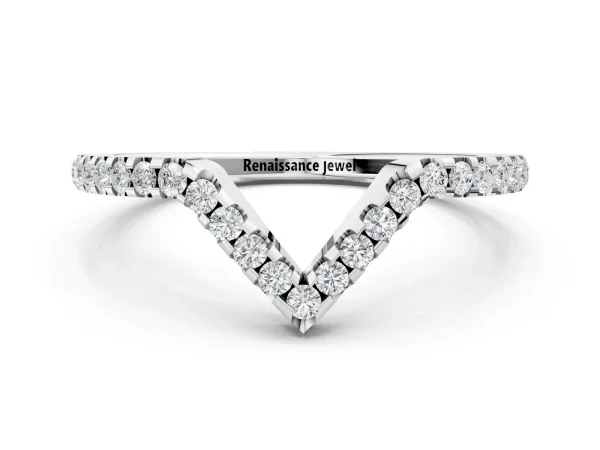 V-Shaped Pavé Round Diamond Chevron Band with Shared Prong Setting Platinum