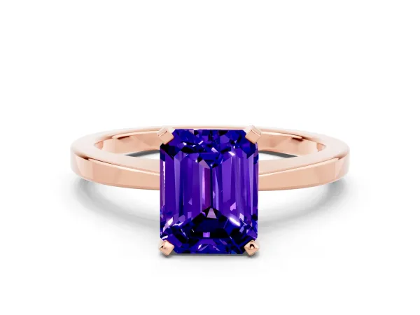Emerald Cut Tanzanite Solitaire Engagement Ring with Classic Band and Four-Prong Setting Rose gold