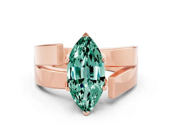 Modern Tension Set Marquise Cut Green Sapphire Solitaire Wide Band Ring Rose gold