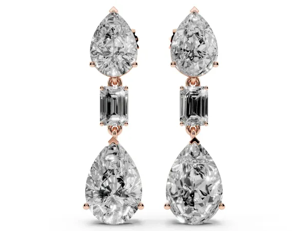 Pear Diamond Drop Earrings with Emerald and Pear Lab Grown Diamond Accents Rose gold