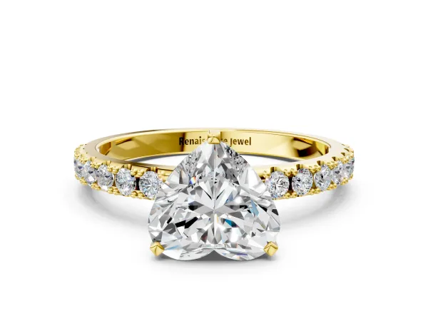 Heart Cut Diamond Solitaire Pavé Band with Four-Prong Setting Yellow gold