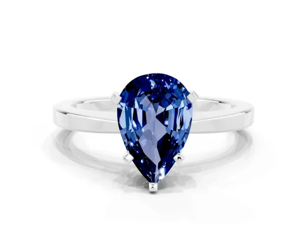 Pear Cut Blue Sapphire Solitaire Engagement Ring with Classic Band and Four-Prong Setting Platinum