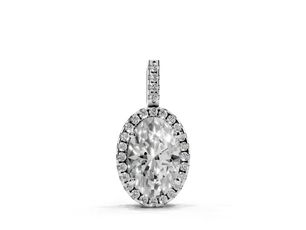 Oval Halo Diamond Pendant with Prong Setting Silver