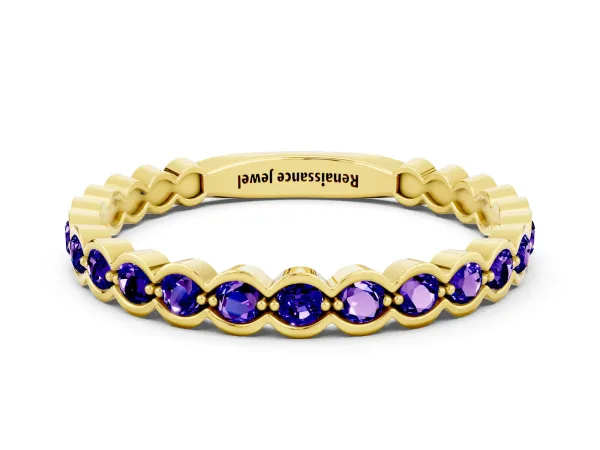 Round Tanzanite Bezel Set Eternity Band Yellow gold