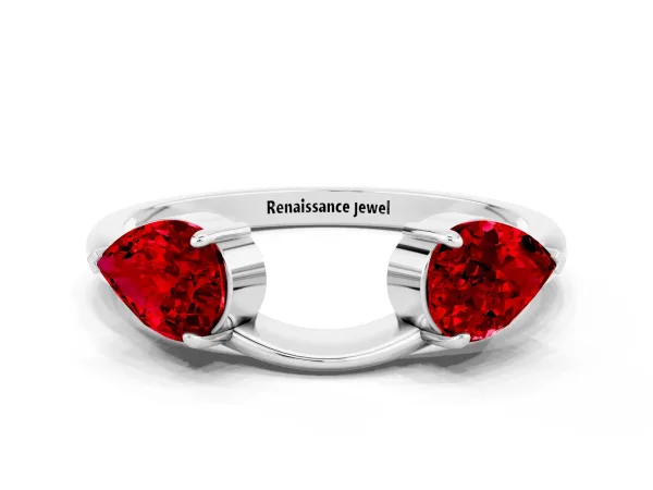Two-Stone Pear Ruby Bypass Ring with Prong Setting Platinum